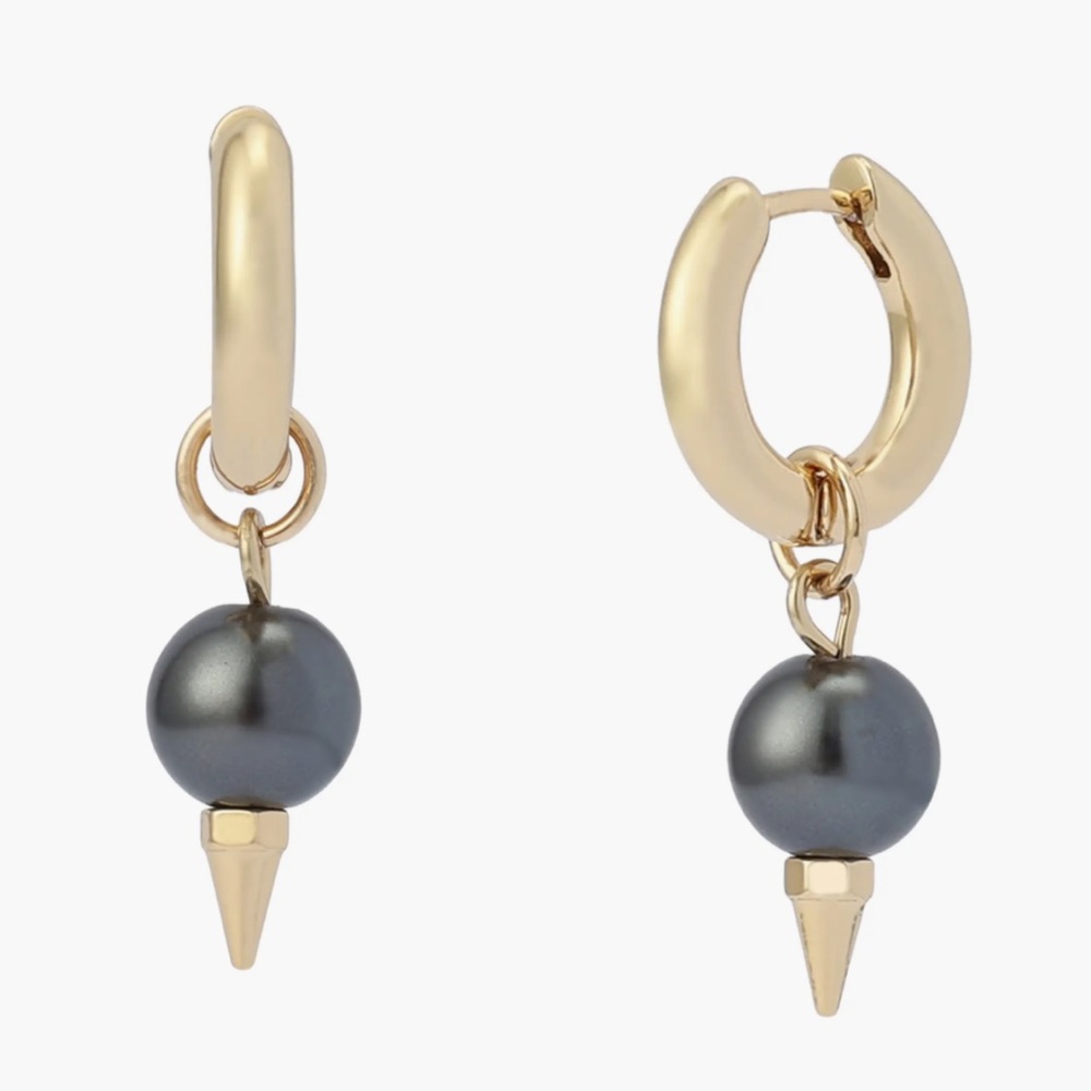 All Saints Spike Drop Hoop Earrings Gold Dark Grey NWT
